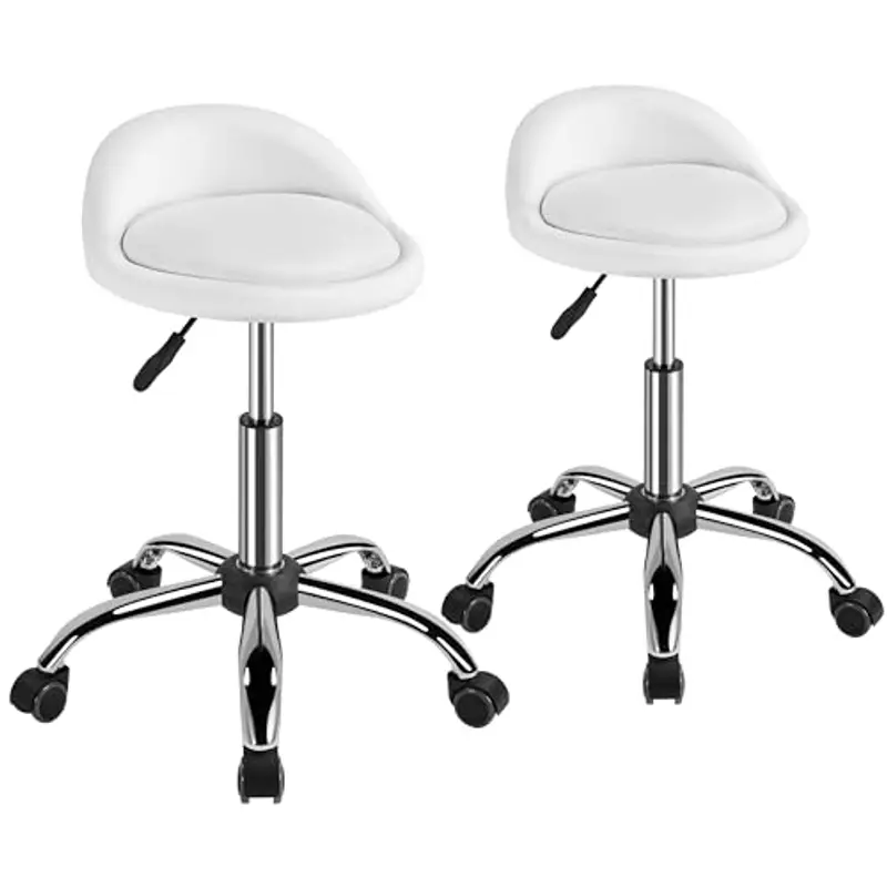 Yaheetech Sgabello Estetista con Ruote Regolabile in Altezza Sedia per Toeletta Trucco Girevole con Schienale Parrucchiere Salone in