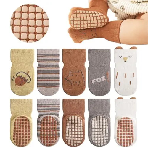 YANWANG 5 paia di calzini antiscivolo per bambini, calzini con impugnature per bambini e bambine