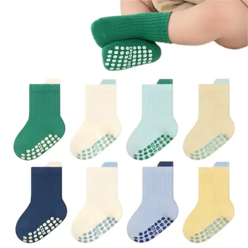 YANWANG 8 Paia di Calzini Antiscivolo con Grip per Bambini Piccoli Calzini Traspiranti per Neonati Bambini Bambina