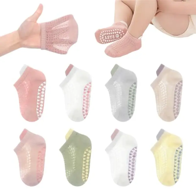 YANWANG 8 paia di calzini antiscivolo per bambini Calzini traspiranti carini per bambini, ragazzi e ragazze (Pink, S: 0-1Y)