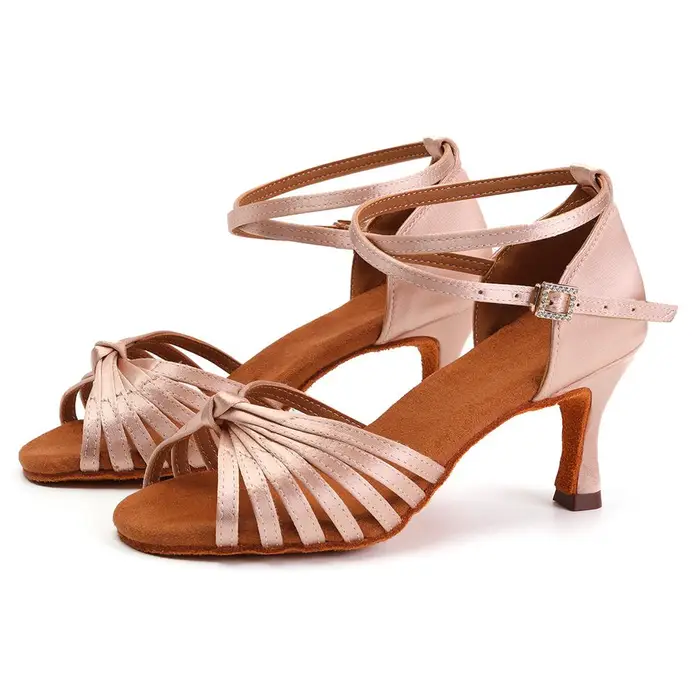 Scarpe da ballo latino professionali da donna con tacco alto 7 cm, scarpe da ballo da sala per salsa, scarpe da ballo indoor 38 rosa
