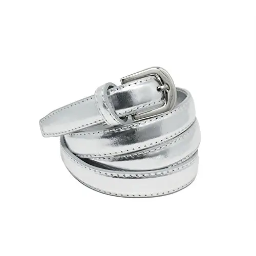 YEHMAN Cintura da donna classica sottile alta 2 cm, in pelle di vacchetta, regolabile, lunga 120 cm, argento, 120 cm
