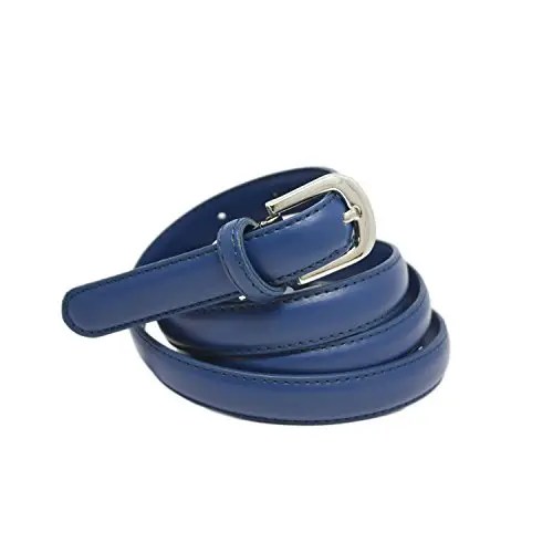 YEHMAN Cintura da donna classica sottile alta 2 cm, in pelle di vacchetta, regolabile, lunga 120 cm, blu, 120 cm