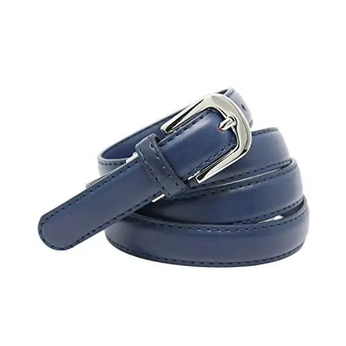 YEHMAN Cintura da donna classica sottile alta 2 cm, in pelle di vacchetta, regolabile, lunga 120 cm, Blu marino, 120