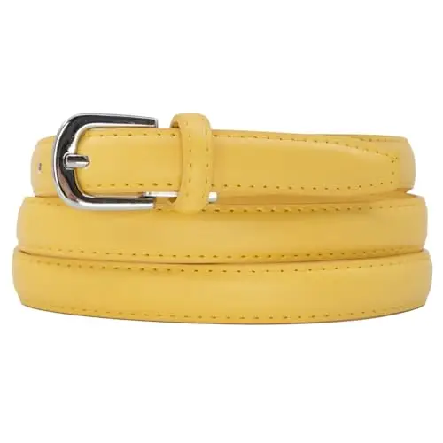 YEHMAN Cintura da donna classica sottile alta 2 cm, in pelle di vacchetta, regolabile, lunga 120 cm, giallo, 120 cm