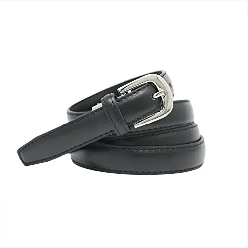 YEHMAN Cintura da donna classica sottile alta 2 cm, in pelle di vacchetta, regolabile, lunga 120 cm, Nero, 120 cm