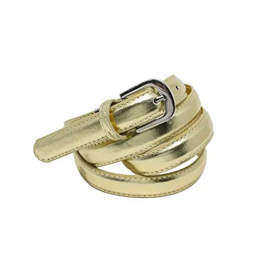 YEHMAN Cintura da donna classica sottile alta 2 cm, in pelle di vacchetta, regolabile, lunga 120 cm, oro, 120 cm
