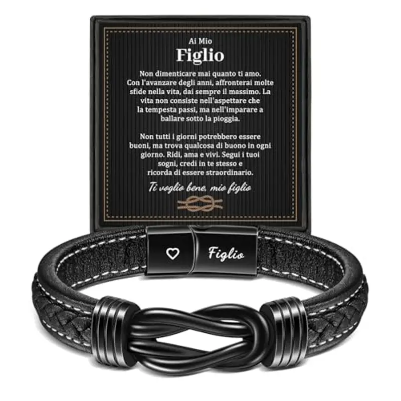 YELUWA Bracciale Figlio in Pelle Intrecciata - Regalo Ispirazionale Da Mamma e Papà - Regali Compleanno Per Figlio Mio