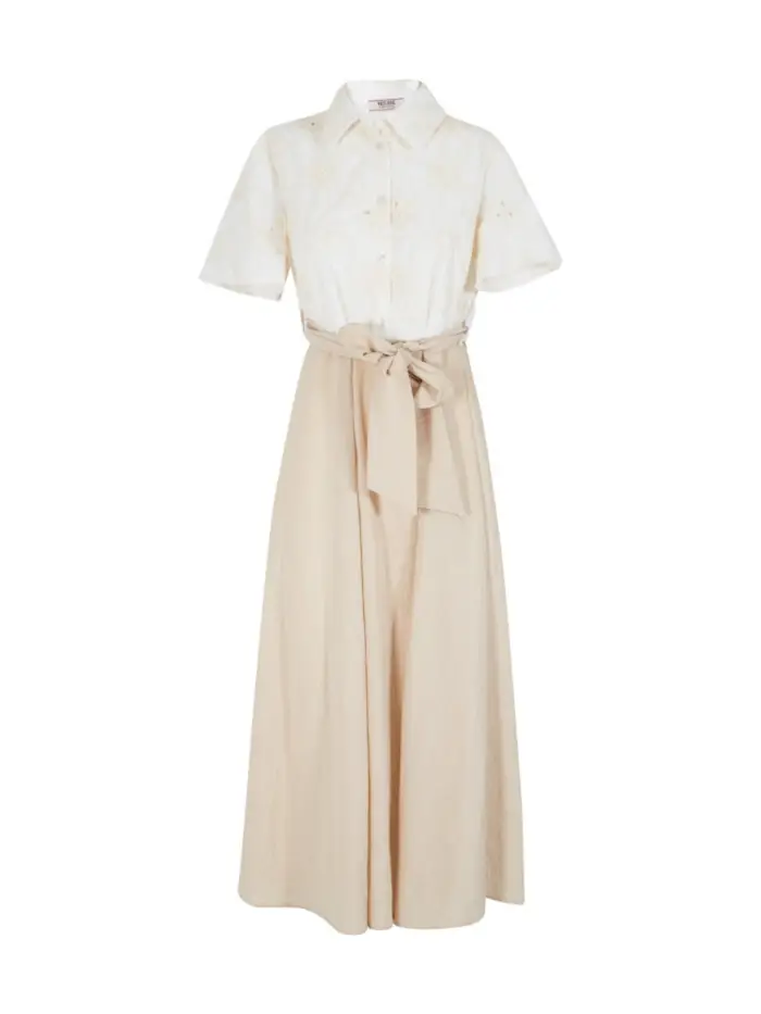 Yes Zee abito donna chemisier con cintura bianco/beige
