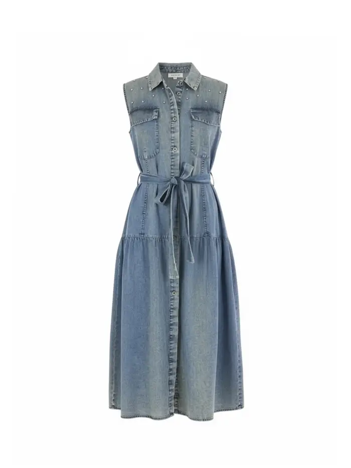 Yes Zee abito donna in denim smanicato con cintura