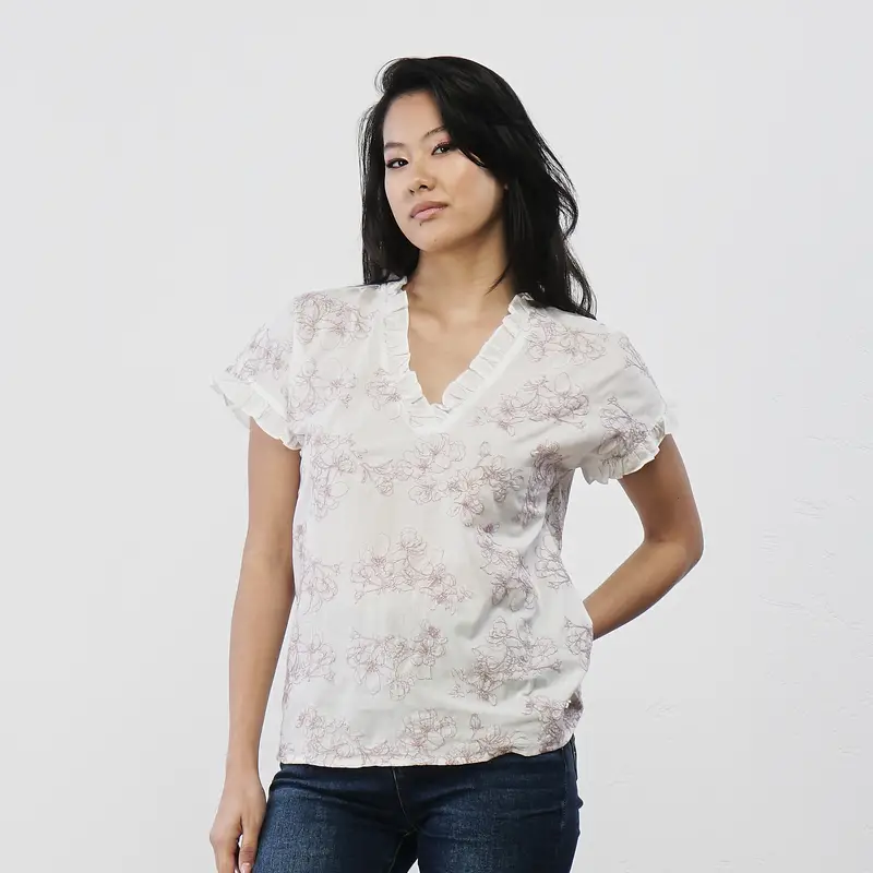 YES ZEE Camicia bianca da donna in cotone con ricami floreali