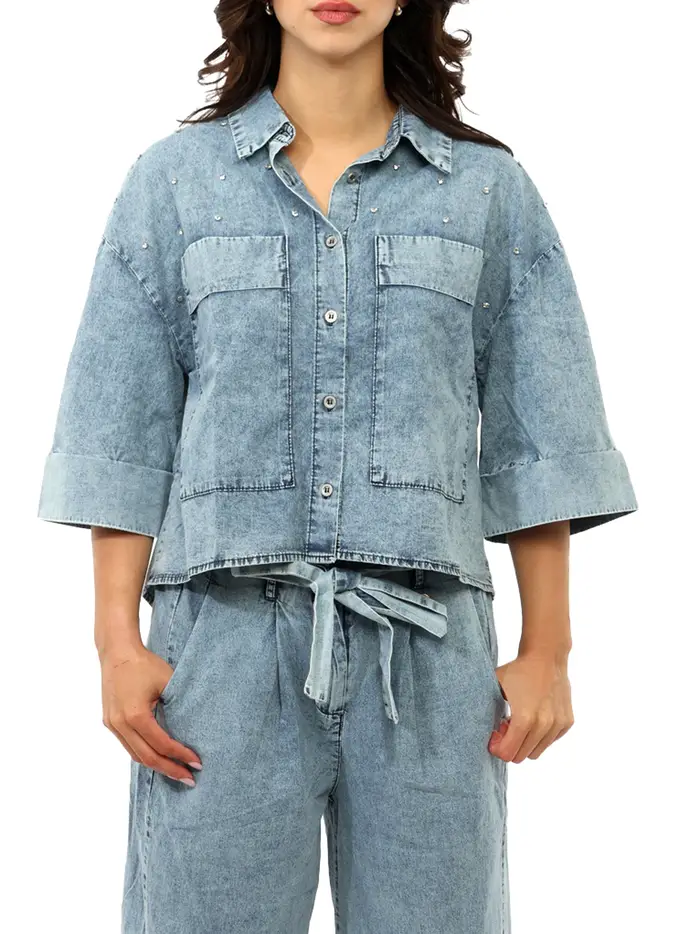 camicia jeans yes zee da donna - denim