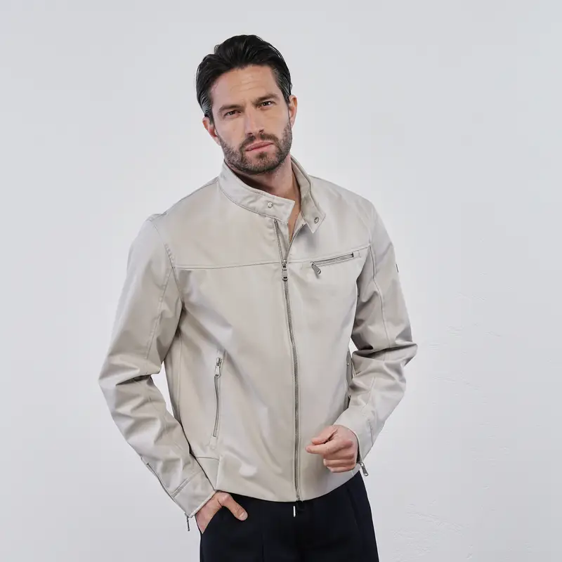 YES ZEE Giacca beige da uomo con dettaglio zip sulle maniche