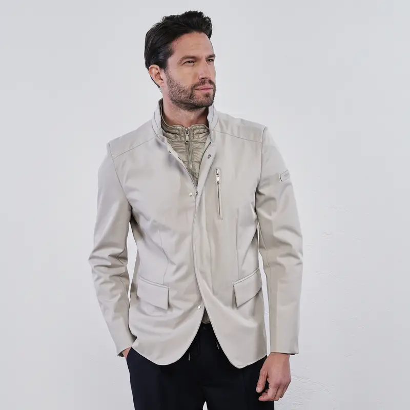 YES ZEE Giacca beige taglio elegante da uomo con tasche e zip