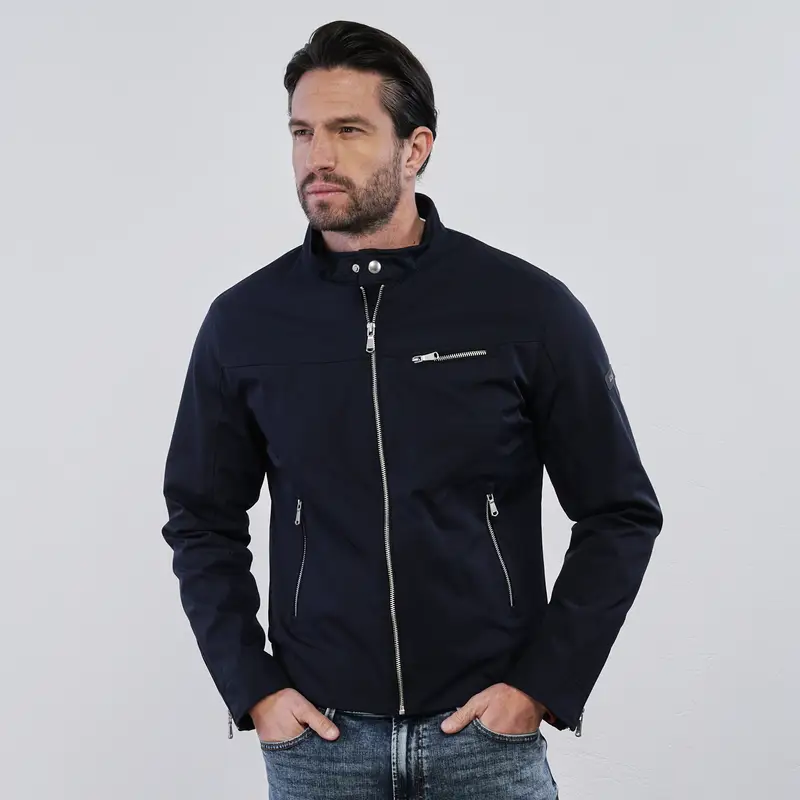 YES ZEE Giacca blu da uomo con dettaglio zip sulle maniche