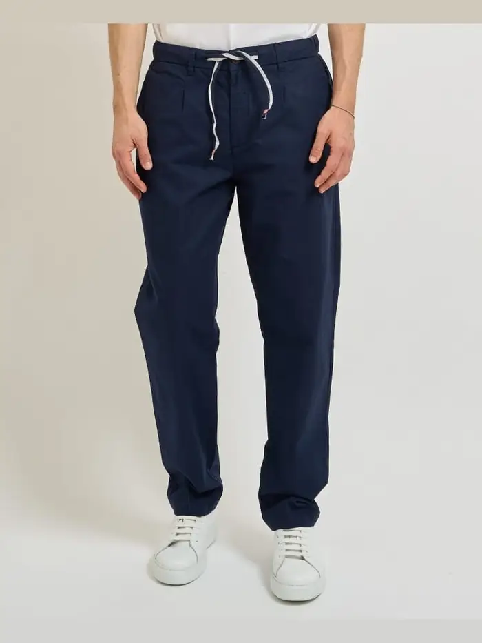 Yes Zee pantaloni uomo in misto lino blu con coulisse in vita