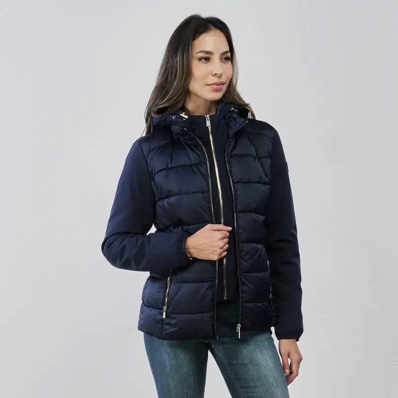 YES ZEE Piumino corto blu da donna con inserto interno e doppia zip