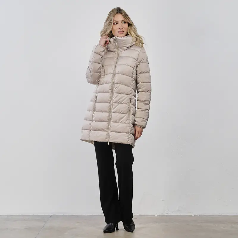 YES ZEE Piumino midi beige da donna con tasche e collo alto