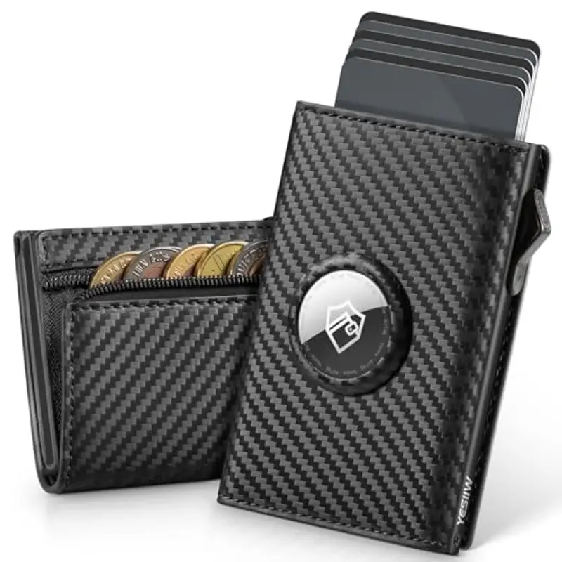 YESIIW Airtag Portafoglio, Super Compatto e Alta Capacità Pop up Porta Carte Uomo con 7 Slot per Carte, 1Scomparto per