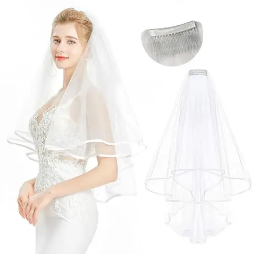 YOFASEN Velo da Sposa - Velo da Sposa con Pettine Elegante 2 Strati Velo Sposa Tulle per Feste in Costume da Sposa