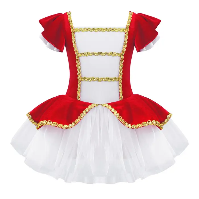 YONGHS Tuta da Ballo da Ragazza Manica Corta Scollo Quadrato Orlo in Rete Paillettata Design Patchwork Abbigliamento da Performance
