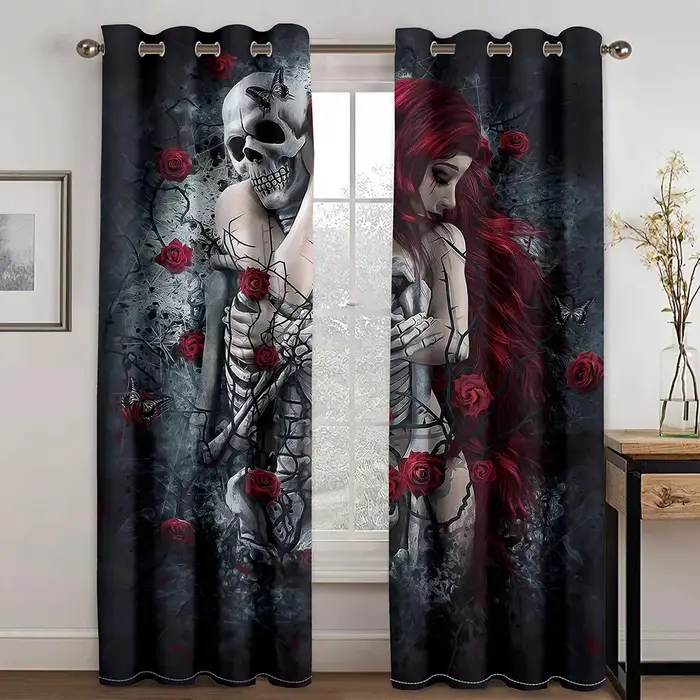 Coppia di Motociclisti 3D Bellezza Scheletrica Sexy Punk Ombreggiatura Tende per Finestra Camera da Letto Cucina Set per Soggiorno 2 Pezzi 220Wx214H(CM)87x84in&Grommet Top