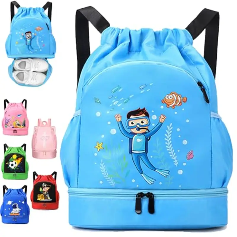 YOUYIKE Zaino da Palestra e Nuoto per Bambini, Cielo Blu, Sacca Sportiva Impermeabile con Separazione Umido e Secco per