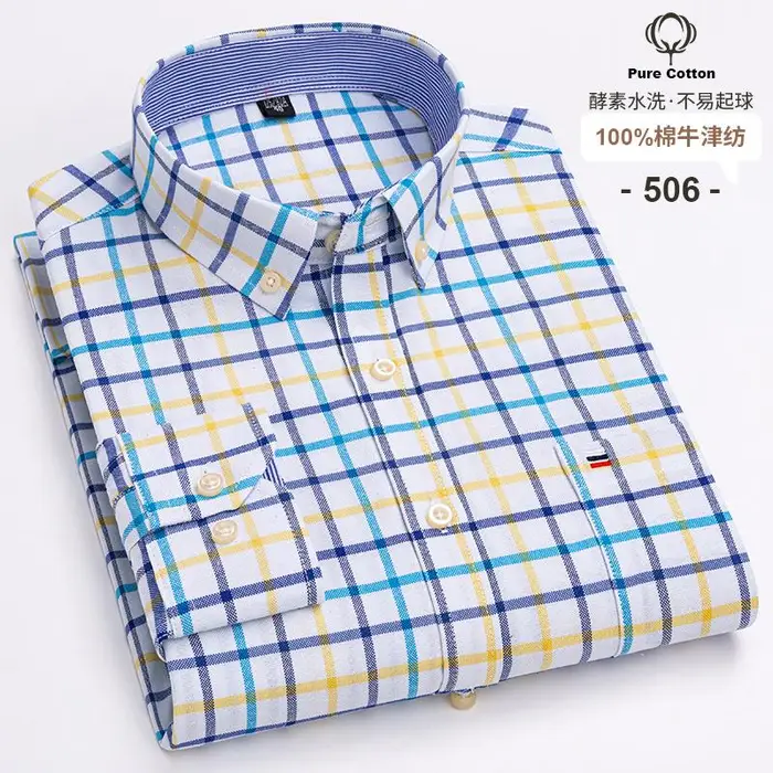 Yoxier Camicie da Uomo Oxford 100% Cotone Maniche Lunghe a Quadri Morbida Vestibilità Regolare Camicia Formale Taschino Blusa Sociale
