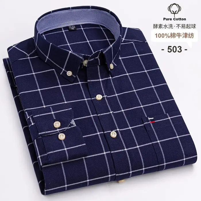 Yoxier Camicie da Uomo Oxford 100% Cotone Maniche Lunghe a Quadri Morbida Vestibilità Regolare Camicia Formale Taschino Blusa Sociale