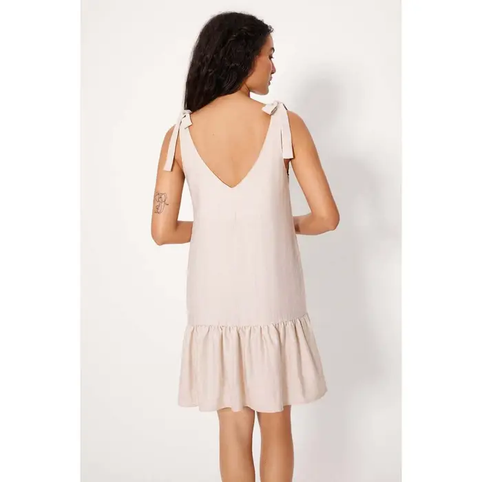 Ysabel Mora Abito corto Abito corto in lino con spalline annodate Beige