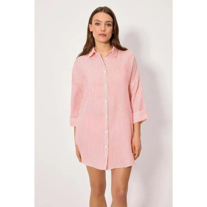 Ysabel Mora Abito corto Camicia lunga in cotone a righe rosa