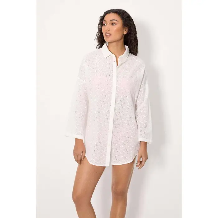 Ysabel Mora Camicia Camicia lunga in cotone ricamato Bianco