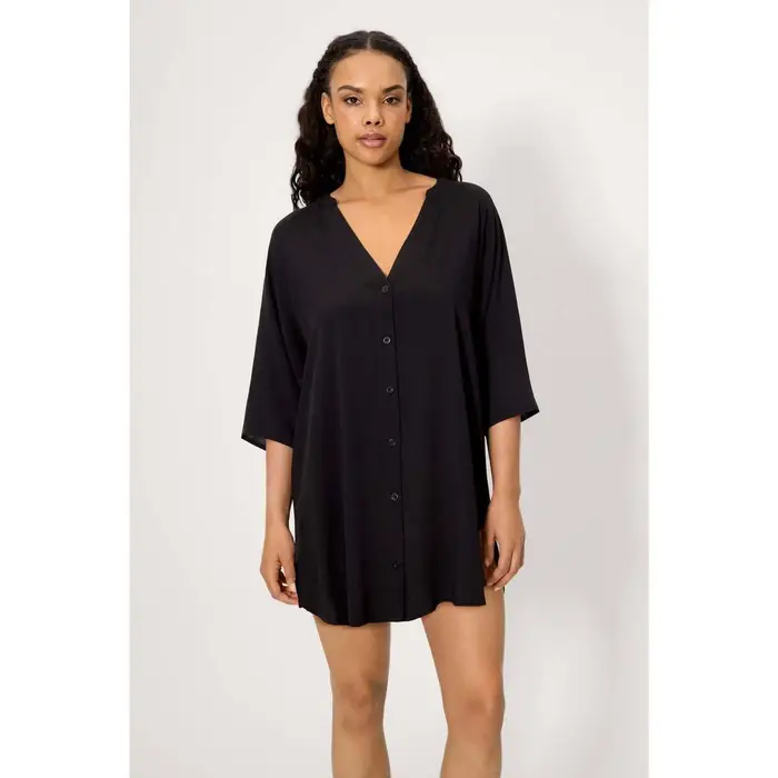 Ysabel Mora Camicie da notte Camicia lunga nera a mezza manica Nero