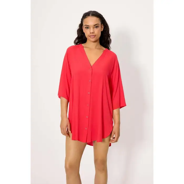 Ysabel Mora Tunica Camicia lunga a mezza manica color corallo Multicolore