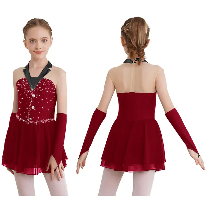Yunduantong-home Abito da ballo per ragazza per adolescenti Tango Rumba Samba Chiffon Tulle Splice Dancewear Fancy Skating Suit