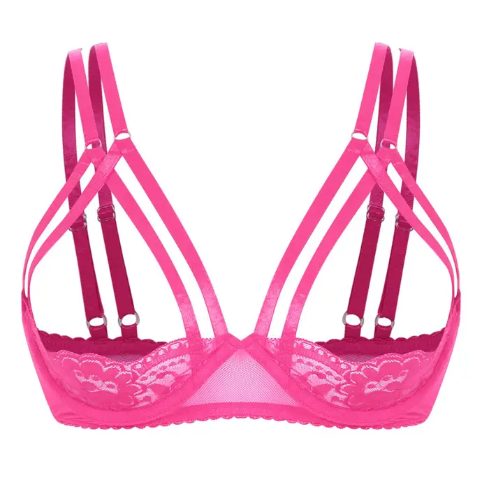 Reggiseno da Donna in Pizzo con Ferretto Coppa Quarto Balconette Doppia Spallina Top Push Up Lingerie da Festa per Appuntamento S colore rosa caldo