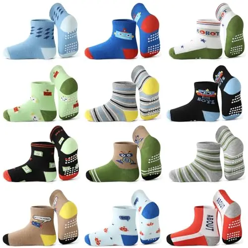 Yunguui 12 Paia Calzini Antiscivolo in Cotone per Bambina Bambino 1