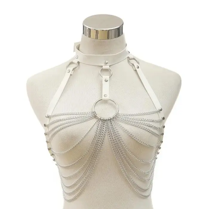 YY-TK Goth Leather Body Harness Chain Bra Top Petto Cintura Vita Strega Gotico Punk Moda Metal Ragazza Festival Gioielli Accessori