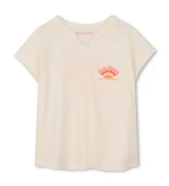 per ragazza X60530 T-shirt beige Cuore in fiamme (4Años= 102cm), Casual, Cotone, Manica corta, moda per bambini