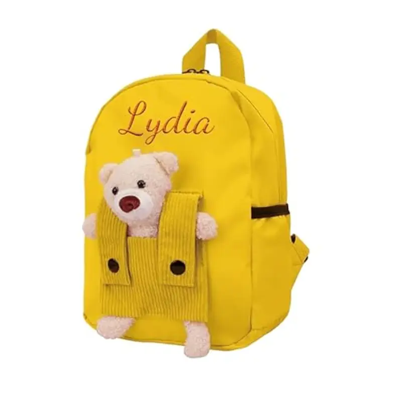 Generico Zainetto Bambino Personalizzato con Nome Ricamato, Zaino Bambino con Orsacchiotto Rimovibile per Scuola Materna ed Elementare,