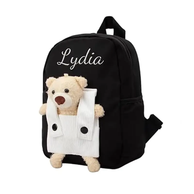 Generico Zainetto Bambino Personalizzato con Nome Ricamato, Zaino Bambino con Orsacchiotto Rimovibile per Scuola Materna ed Elementare,