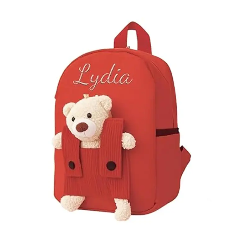 Generico Zainetto Bambino Personalizzato con Nome Ricamato, Zaino Bambino con Orsacchiotto Rimovibile per Scuola Materna ed Elementare,