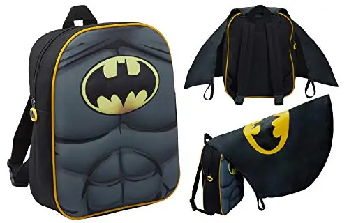 DC Comics Zaino 3D Batman per ragazzi con mantello pieghevole Bambini Novità Costume Zaino