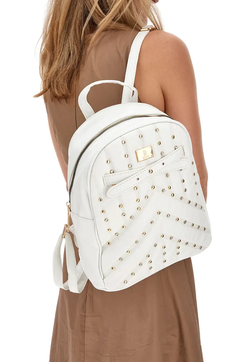 LANCETTI Zaino Bianco Con Borchie Oro Clash 260-3