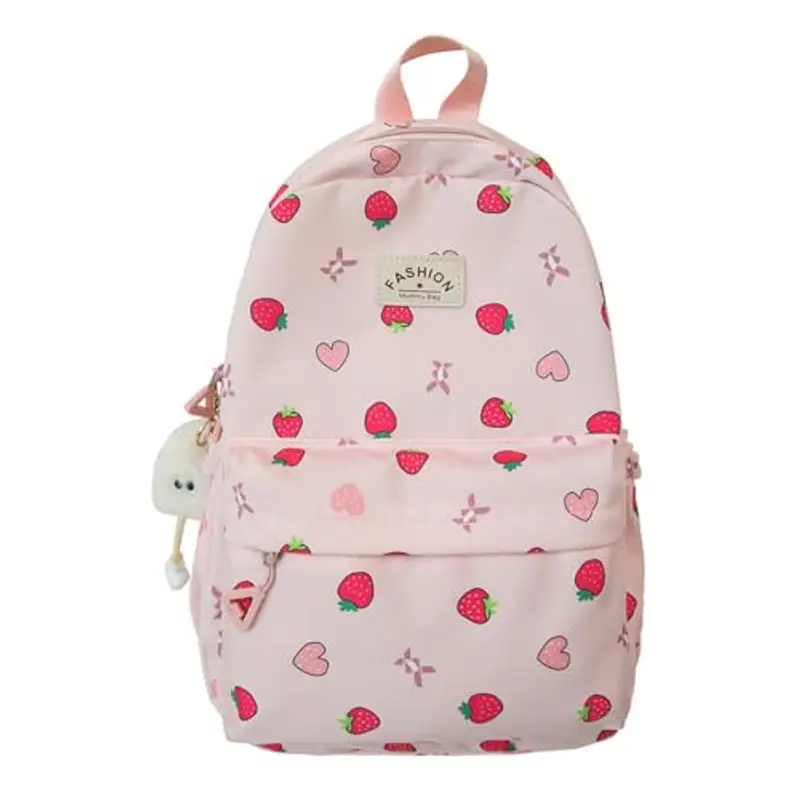 Generic Zaino con fragole per ragazze, zaino per la scuola per bambini, zaino in nylon per scuola primaria, rosa, B