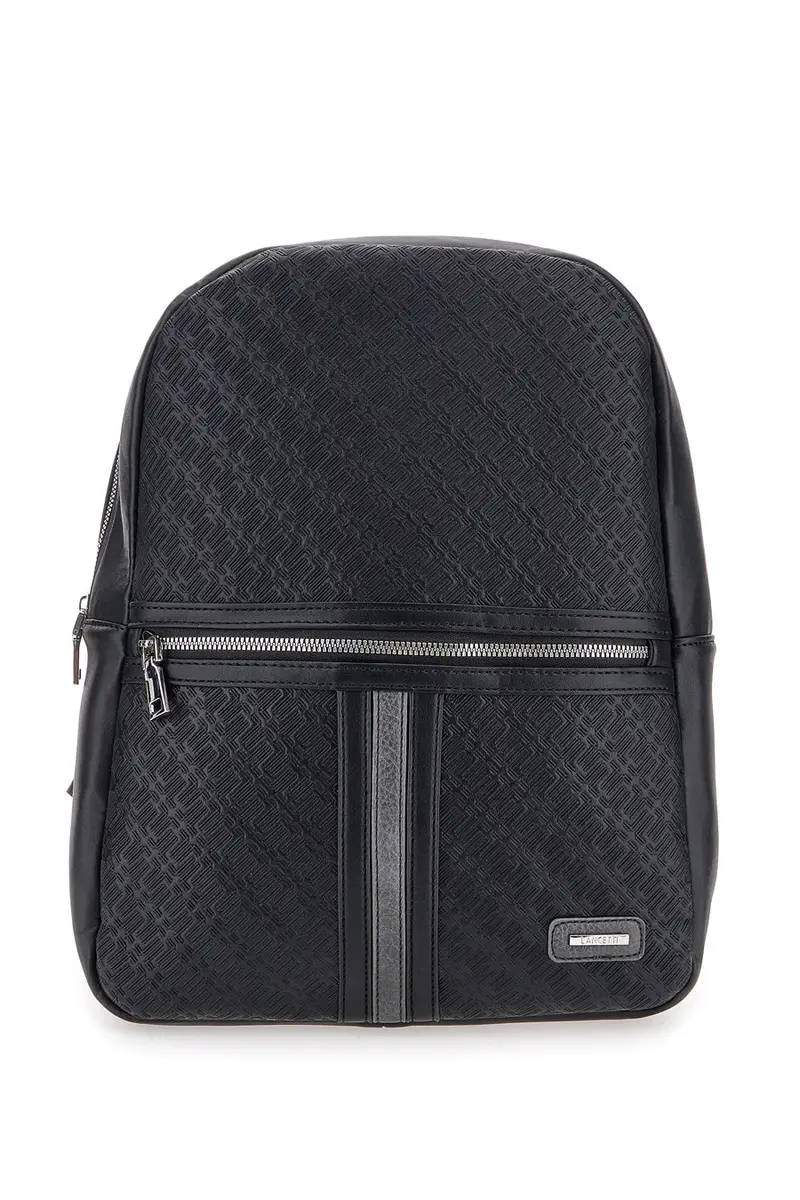 LANCETTI Zaino in pelle nera con tasche interne CARIUS