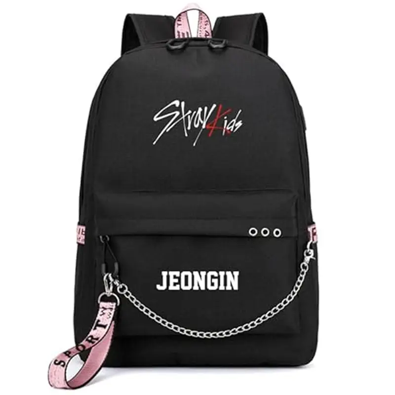 Honghuang Zaino Libro Di Scuola Nero Rosa Borsa Borse Da Viaggio Zaino per Laptop con Catena