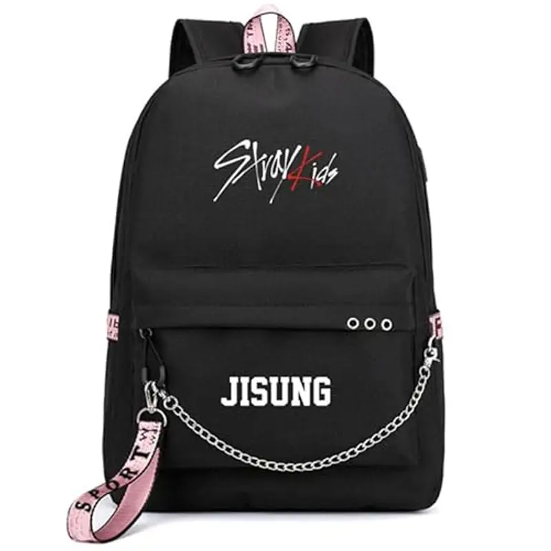 Honghuang Zaino Libro Di Scuola Nero Rosa Borsa Borse Da Viaggio Zaino per Laptop con Catena