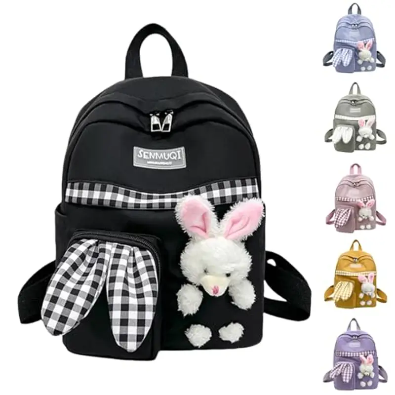 Generic Zaino per la cameretta dei bambini, leggero e carino coniglietto per scuola materna e primaria, zaino piccolo durevole, Nero