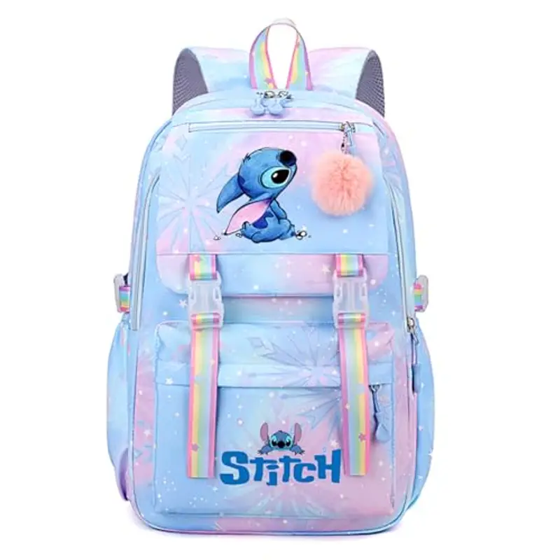 Kirinia Zaino per la scuola con Stitch, grazioso e resistente, per bambine e ragazze, ideale per bambine di 10 anni, Blu-B
